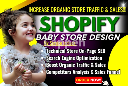 I will build shopify baby store video marketing, dropshipping clothing baby toys design