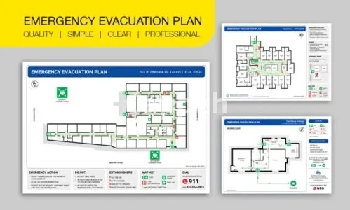 I will design fire emergency evacuation plan, map, diagram
