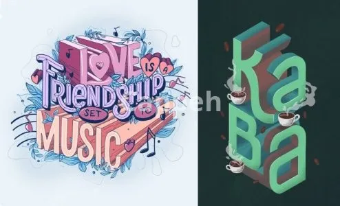 I will create voluminous lettering with small illustrations