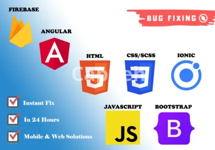 I will fix html, css, bootstrap, javascript, angular, ionic, firebase