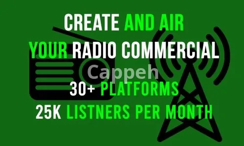 I will create a commercial and air your ad on 30 radio platforms