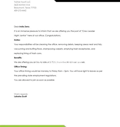 I will write job offer, termination, rejection, acceptance letters