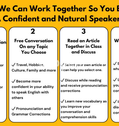 I will be your american born english conversation teacher and coach